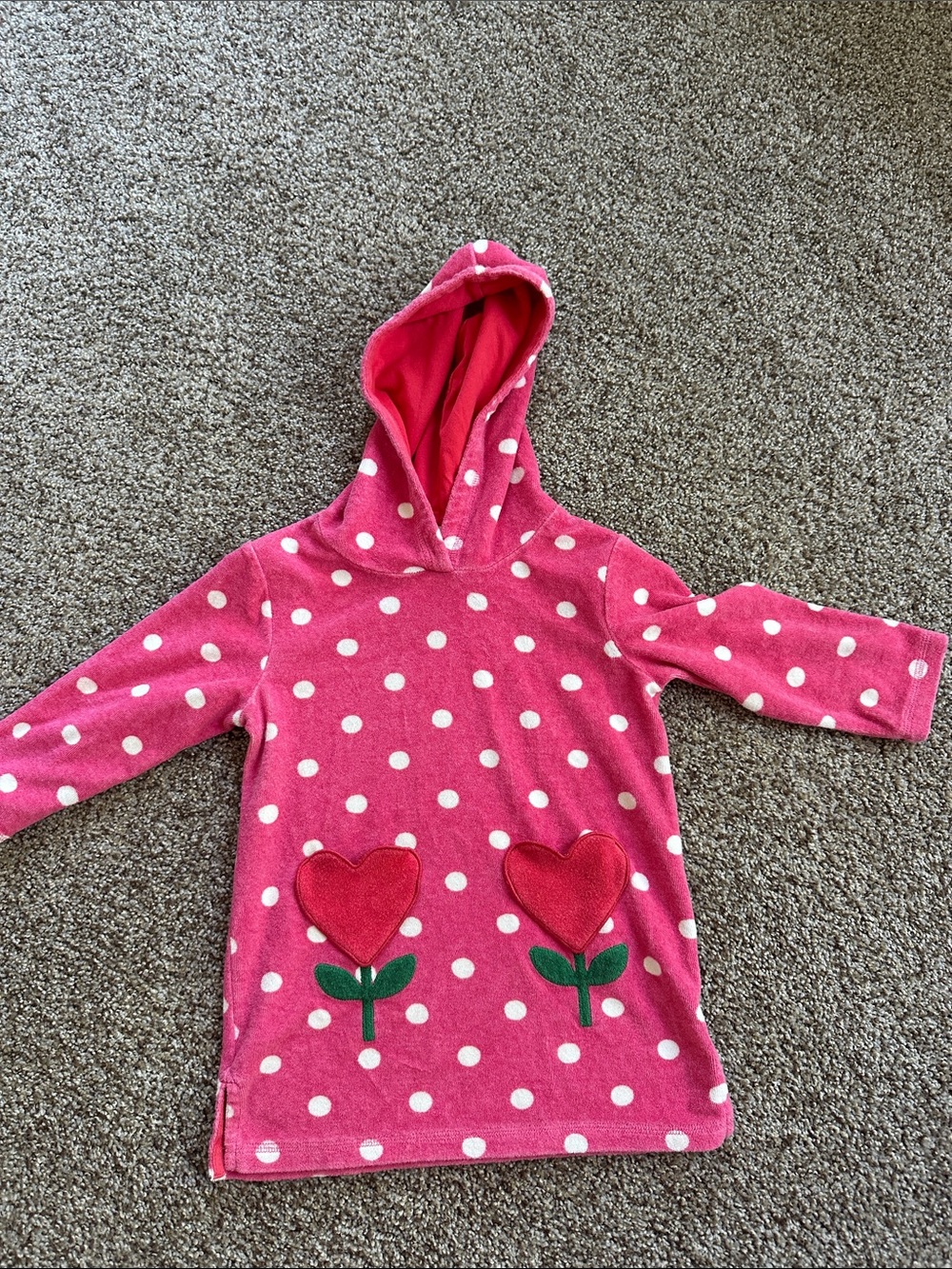 Mini Boden Hot Pink Polka Dot Hooded Swim Cover-up with Heart Flowers